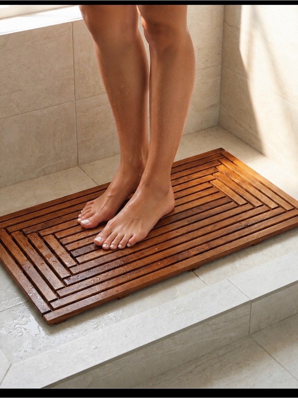 Bare Decor Giza Shower, Spa, Door Mat In Solid Teak Wood, 36" X 20"
